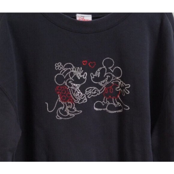 NWOT XL Vtg Disney Store Black Pullover Sweatshirt - Rhinestone Mickey & Minnie - Picture 2 of 5